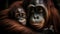 Cute primate portrait young orangutan staring at camera in rainforest generated by AI