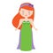 Cute princess. Girl in green long gown dress. Evening dress code. Cartoon style vector illustration