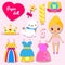 Cute princess paper doll for kids girls. Dress up the doll game