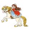 Cute princess riding on horse that bucks front hooves color