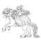 Cute princess riding on a horse that bucks front hooves outlined