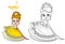 Cute princess in yellow dress with puffy skirts and high hair outlined and color