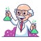 Cute Professor Cartoon with New Invention. Vector Icon Illustration, Isolated on Premium Vector