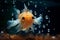 Cute puffer blowfish swimming in deep ocean