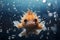 Cute puffer blowfish swimming in deep ocean