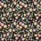 cute puffy flower seamless repeat pattern surface design black background