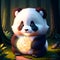 Cute puffy panda in the magical forest