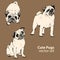 Cute pugs vector set, dogs