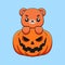 cute pumpkin bear halloween cartoon mascot doodle art hand drawn concept vector kawaii icon illustration