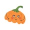 Cute Pumpkin with Funny Face, Adorable Vegetable Cartoon Character Vector Illustration