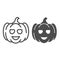 Cute pumpkin, halloween, carving, Jack o lantern line and solid icon, halloween concept, deco vector sign on white
