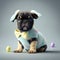 cute puppy baby dog with Easter eggs and Easter outfit and rabbit ears AI Generated