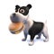 Cute puppy black and white dog cartoon character in 3d eating a cheese burger