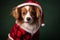 cute puppy - Christmas season - Xmas decoration - plaid outfit - santa hat - green background