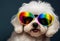 Cute puppy with colorful sunglasses rainbow illustration. Ai generative
