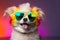 Cute puppy with colorful sunglasses , symbolic of LGBTQ campaign , Generative AI