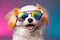 Cute puppy with colorful sunglasses , symbolic of LGBTQ campaign , Generative AI