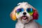 Cute puppy with colorful sunglasses , symbolic of LGBTQ campaign , Generative AI