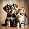 Cute puppy and cute kitten posing for a photo - ai generated image