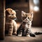 Cute puppy and cute kitten posing for a photo - ai generated image
