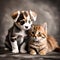 Cute puppy and cute kitten posing for a photo - ai generated image