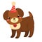 Cute puppy dog in party hat. Cartoon kawaii animal character. 2018 chinese new year symbol. Vector illustration