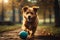 cute puppy dog playing with ball outdoor cinematic