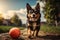 cute puppy dog playing with ball outdoor cinematic