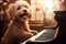 Cute puppy dog playing piano