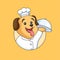 Cute puppy dog restaurant chef holding covered food tray animal mascot cartoon  illustration