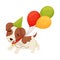 Cute puppy holding his teeth balloons. Vector illustration on white background.