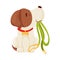 Cute puppy holding a leash. Vector illustration on white background.