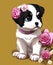 Cute puppy little dog with flower copy space background adorable cartoon character illustration.