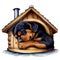 Cute Puppy Rottweiler In Dog House Watercolor Clipart Illustration AI Generative
