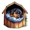 Cute Puppy Rottweiler In Dog House Watercolor Clipart Illustration AI Generative