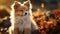 Cute puppy sitting in autumn, looking at camera, fluffy fur generated by AI