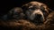 Cute puppy sleeping, purebred retriever, small, fluffy, close up, adorable generated by AI