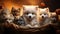 Cute puppy, small dog, fluffy fur, playful, sitting in basket generated by AI