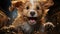 Cute puppy, small and wet, looking at camera, playful and fluffy generated by AI