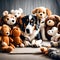 Cute puppy surrounded by soft toys - ai generated image