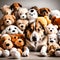 Cute puppy surrounded by soft toys - ai generated image