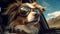 Cute puppy wearing sunglasses enjoys a summer road trip generated by AI