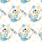 Cute puppy Woof! vector seamless pattern. Children collection