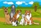 Cute purebred dogs group cartoon illustration