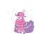 Cute purple alpaca in hat, scarf and holiday garland flat style