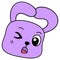 Cute purple bunny head winked coquettishly. doodle icon drawing