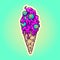 Cute purple ice cream cone with blue zombie eyes