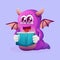 Cute purple monster reading a book