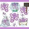 Cute purple octopus set digital elements