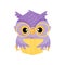 Cute purple wise owl bird reading a book, school education and knowledge vector Illustration